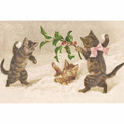Vintage Christmas card Snowball fight